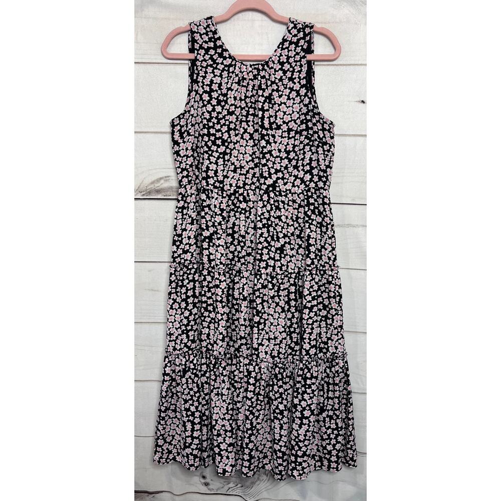 J. Crew Size MED Dress‎ Black With White Pink Flowers Long Flowy Classy